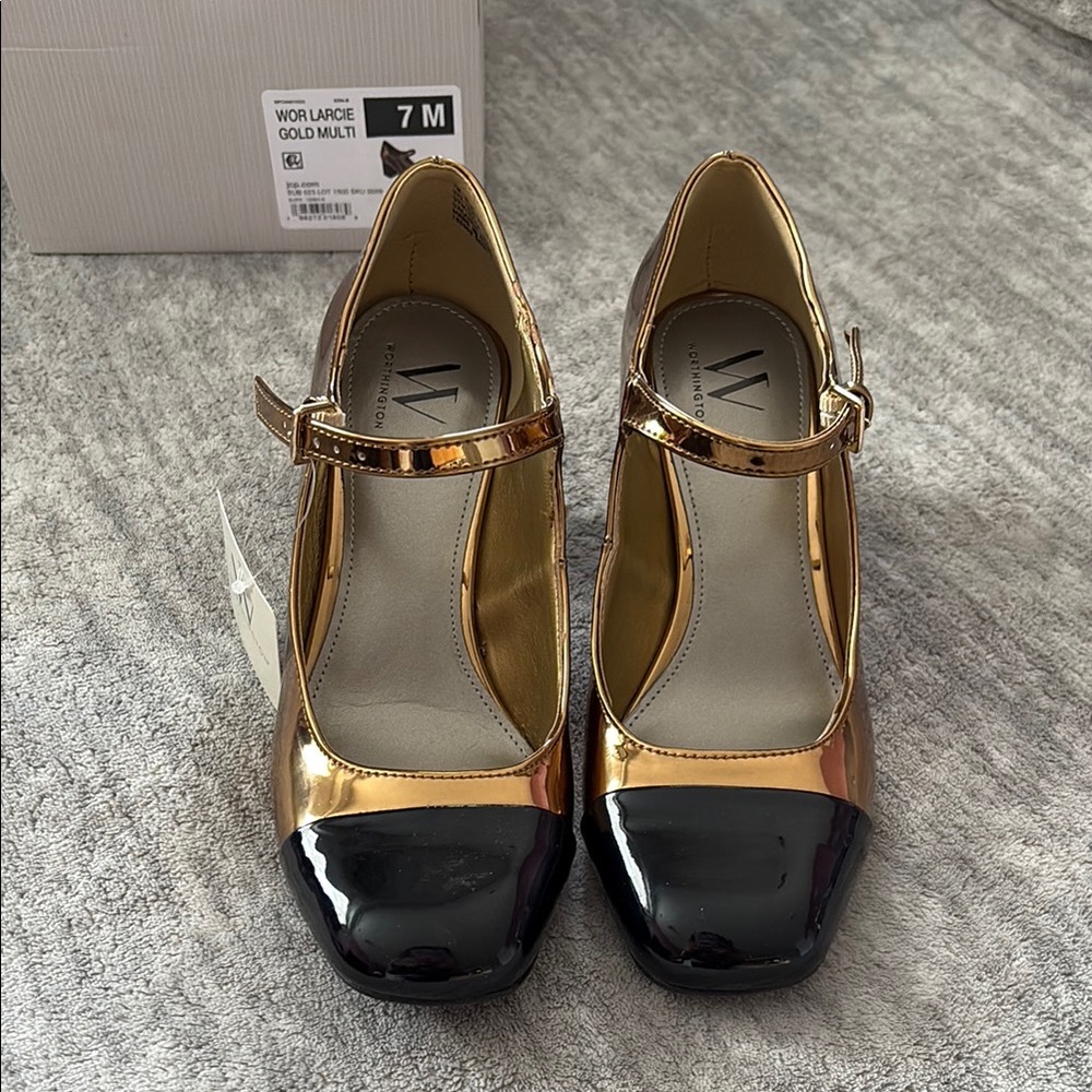 Worthington Gold and Black Heels with Classic Elegance